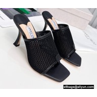 Jimmy Choo Heel 8.5cm Seher Woven Rope and Nappa Leather Thong Mules Black 2022