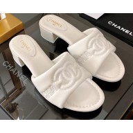 Chanel Logo Embroidery Heel Mules White 2022
