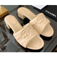 Chanel Logo Embroidery Heel Mules Beige 2022
