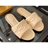 Chanel Logo Embroidery Flat Mules Beige 2022