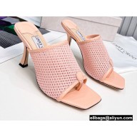 Jimmy Choo Heel 8.5cm Seher Woven Rope and Nappa Leather Thong Mules Pink 2022