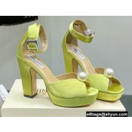 Jimmy Choo Heel 11.5cm Platform 3cm Socorie Sandals Satin with Pearl Detailing Green 2022