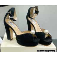Jimmy Choo Heel 11.5cm Platform 3cm Socorie Sandals with Pearl Detailing Suede Black 2022