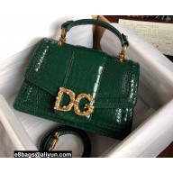 Dolce & Gabbana DG Amore Top Handle Bag in Crocodile-print Calfskin Green