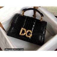 Dolce & Gabbana DG Amore Top Handle Bag in Crocodile-print Calfskin Black