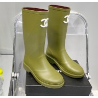 Chanel CC Logo Rain Boots Olive Green 2022