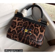 Dolce & Gabbana Small Sicily bag in Leopard-print with crystal DG logo patch