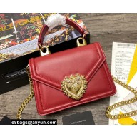 Dolce & Gabbana Small Devotion Top Handle Bag in Calfskin Dark Red