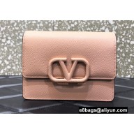 Valentino VLogo Signature Grainy Calfskin Mini Wallet with Chain Nude 2022