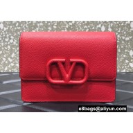 Valentino VLogo Signature Grainy Calfskin Mini Wallet with Chain Red 2022