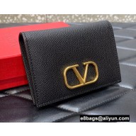 Valentino VLogo Signature Grainy Calfskin Bi-fold Wallet Black 2022