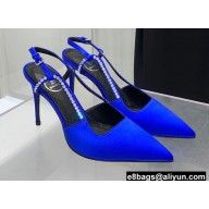 Balmain Heel 9.5cm Madison Crystal-embellished Satin Slingback Pumps Blue 2022