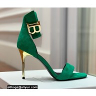 Balmain Heel 9.5cm Rudie Sandals Suede Green 2022