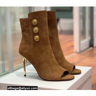 Balmain Heel 10.5cm Roma Ankle Boots Suede Brown 2022