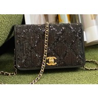 Chanel Embroidered Sequins Wallet on Chain WOC Bag AP2888 Black 2022
