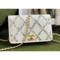 Chanel Embroidered Sequins Wallet on Chain WOC Bag AP2888 White 2022