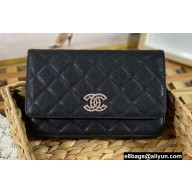 Chanel Crystal CC Logo Wallet on Chain WOC Bag in Grained Calfskin Black 2022