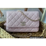 Chanel Crystal CC Logo Wallet on Chain WOC Bag in Grained Calfskin Light Pink 2022