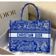 Dior Medium Book Tote Bag in Toile de Jouy Reverse Embroidery Fluorescent Blue 2022
