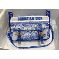 Dior Small Diorcamp Bag in Toile de Jouy Transparent Canvas Fluorescent Blue 2022