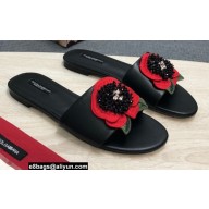 Dolce & Gabbana Black Red Roses Slides Black 2022