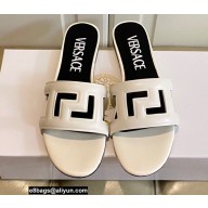 Versace Greca Maze Calfskin Flat Sandals White 2022