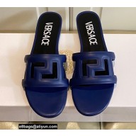 Versace Greca Maze Calfskin Flat Sandals Blue 2022