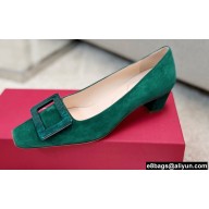 Roger Vivier Heel 4.5cm Stone Buckle Pumps in Suede Green