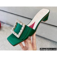 Roger Vivier Heel 4.5cm Love Rhinestone Buckle Mules Satin Green