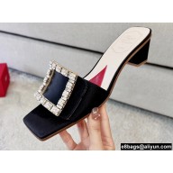 Roger Vivier Heel 4.5cm Love Rhinestone Buckle Mules Satin Black