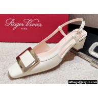 Roger Vivier Heel 4.5cm Belle Vivier Metal Buckle Slingback Pumps in Patent Leather White