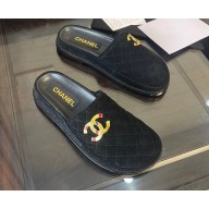 Chanel CC Logo Suede Calfskin Mules G38648 Black 2022