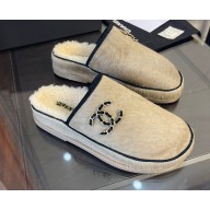 Chanel CC Logo Calfskin and Suede Calfskin Mules G38648 Beige 2022