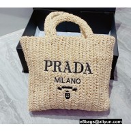 Cheap Sale Prada Small raffia tote bag Creamy 2022