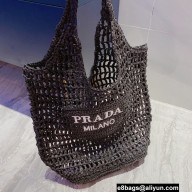 Cheap Sale Prada raffia tote bag 1BG424 Black 2022