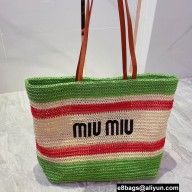 Cheap Sale Miu Miu raffia Tote bag Green/Beige 2022