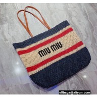 Cheap Sale Miu Miu raffia Tote bag Dark Blue/Beige 2022