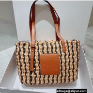 Cheap Sale Loewe Small Square Basket bag in raffia and calfskin 2022