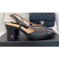 Chanel Heel 6cm Lambskin and Patent Calfskin Slingbacks G39220 Black 2022