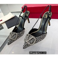 Valentino Heel 7.5cm Crystal VLogo Signature rhinestone slingback pumps Black 2022