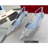 Valentino Heel 4.5cm Crystal VLogo Signature rhinestone slingback pumps Baby Blue 2022