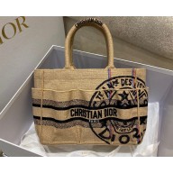 Dior Small Catherine Tote Bag in Beige Jute Canvas Embroidered with Dior Union Motif 2022