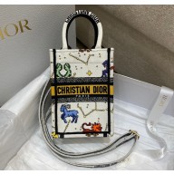Dior Mini Book Tote Phone Bag in Multicolor Pixel Zodiac Embroidery Latte 2022