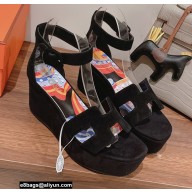Hermes suede goatskin Eole 35 Sandals Black with removable silk twillon 2022