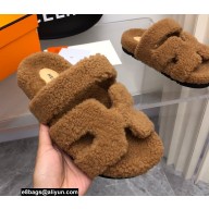 Hermes woolskin Chypre sandals Brown 2022