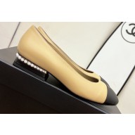 Chanel Pearl Around Heel Ballerinas Leather Beige 2022