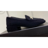 Chanel Heel Logo Tweed Loafers Black 2022