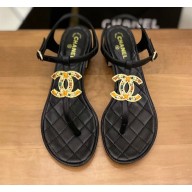 Chanel Heel Jewel CC Logo Thong Sandals G36402 Black 2022