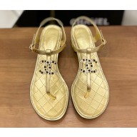 Chanel Heel Jewel CC Logo Thong Sandals G36402 Gold 2022