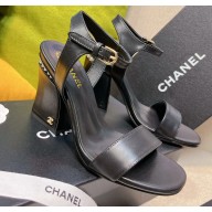 Chanel Pearl Around Heel 8.5cm Sandals G39241 Black 2022